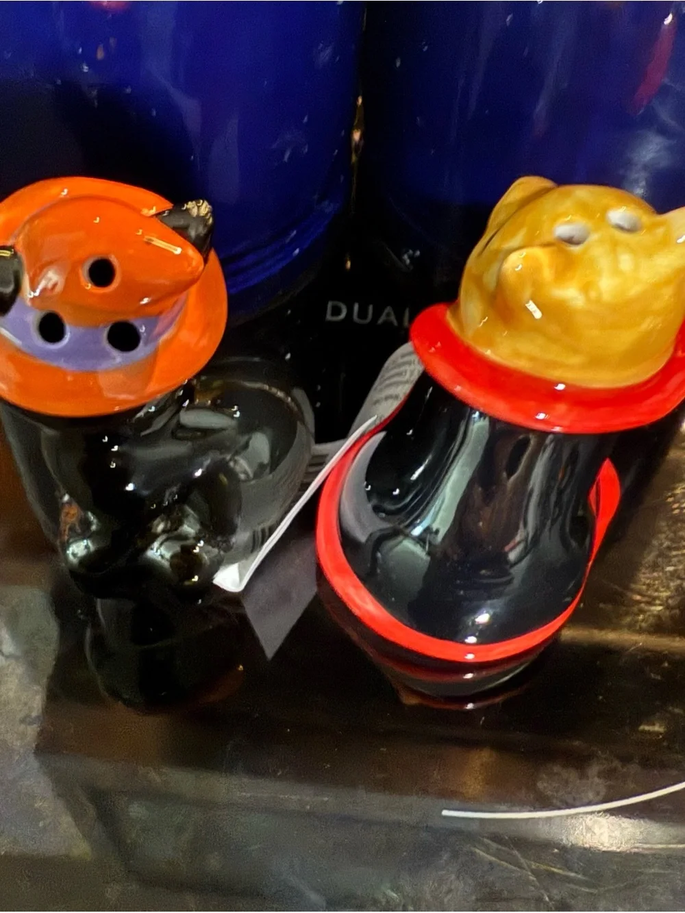Ceramic Halloween Cat Salt and Pepper Shakers - Black & Orange